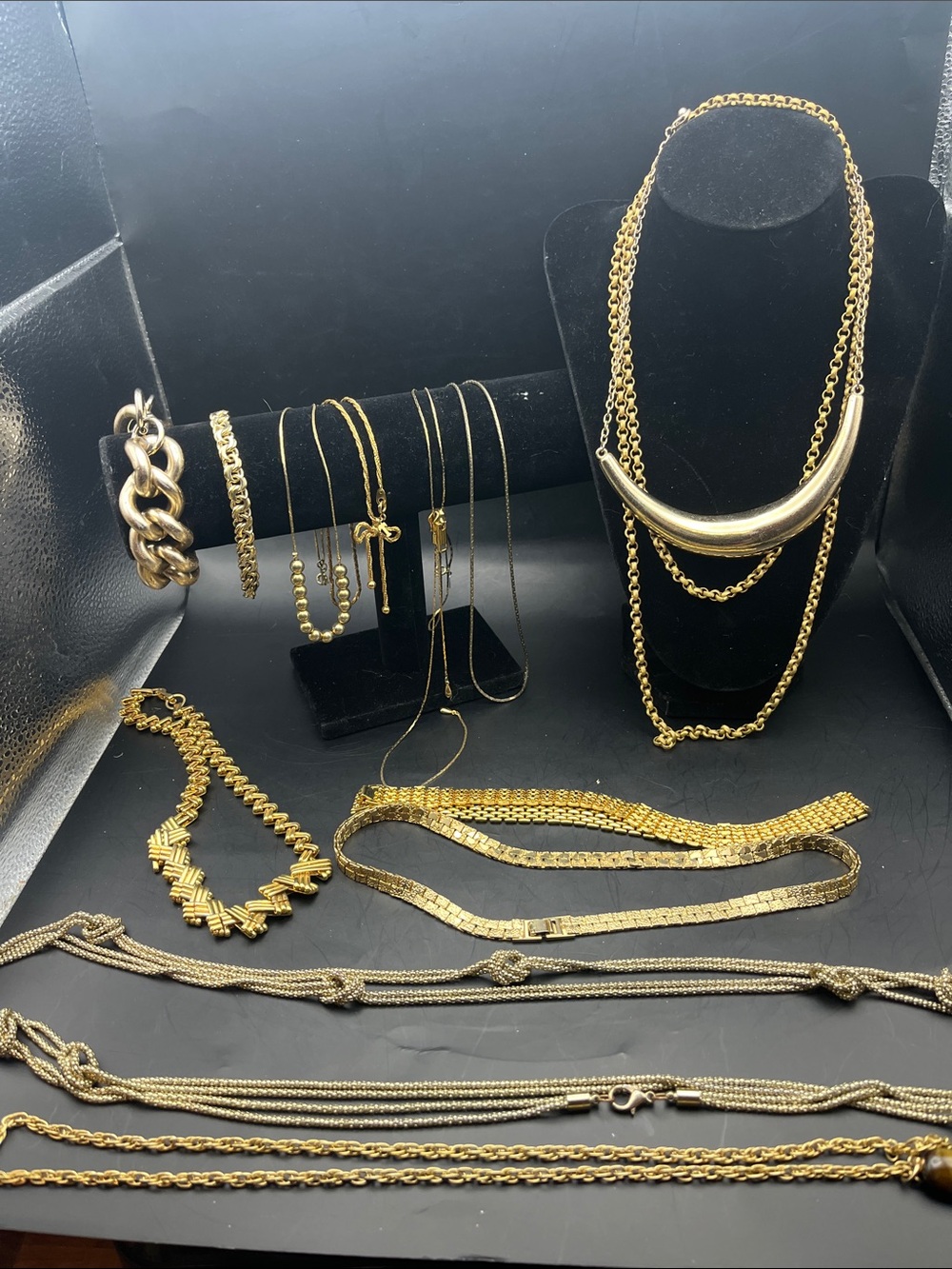 13 PC vintage mobwife Gold-Tone Necklace lot bracelet chains layers